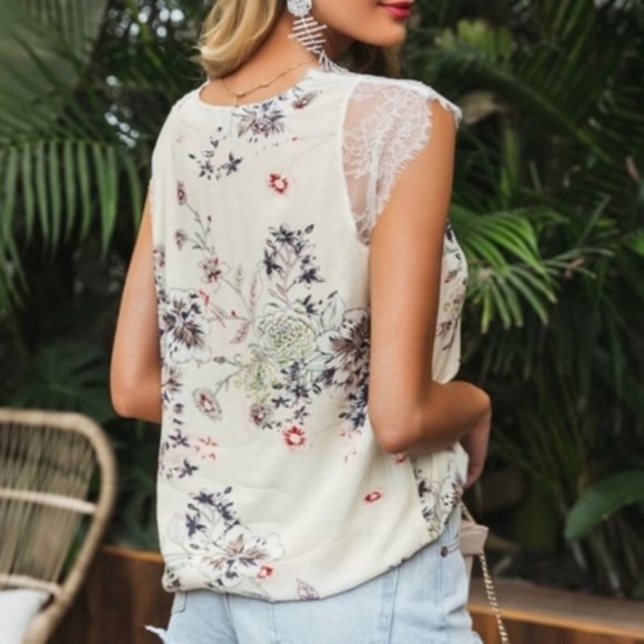 026 Boho Floral Print Eyelash lace Tank top - Picture 3 of 4